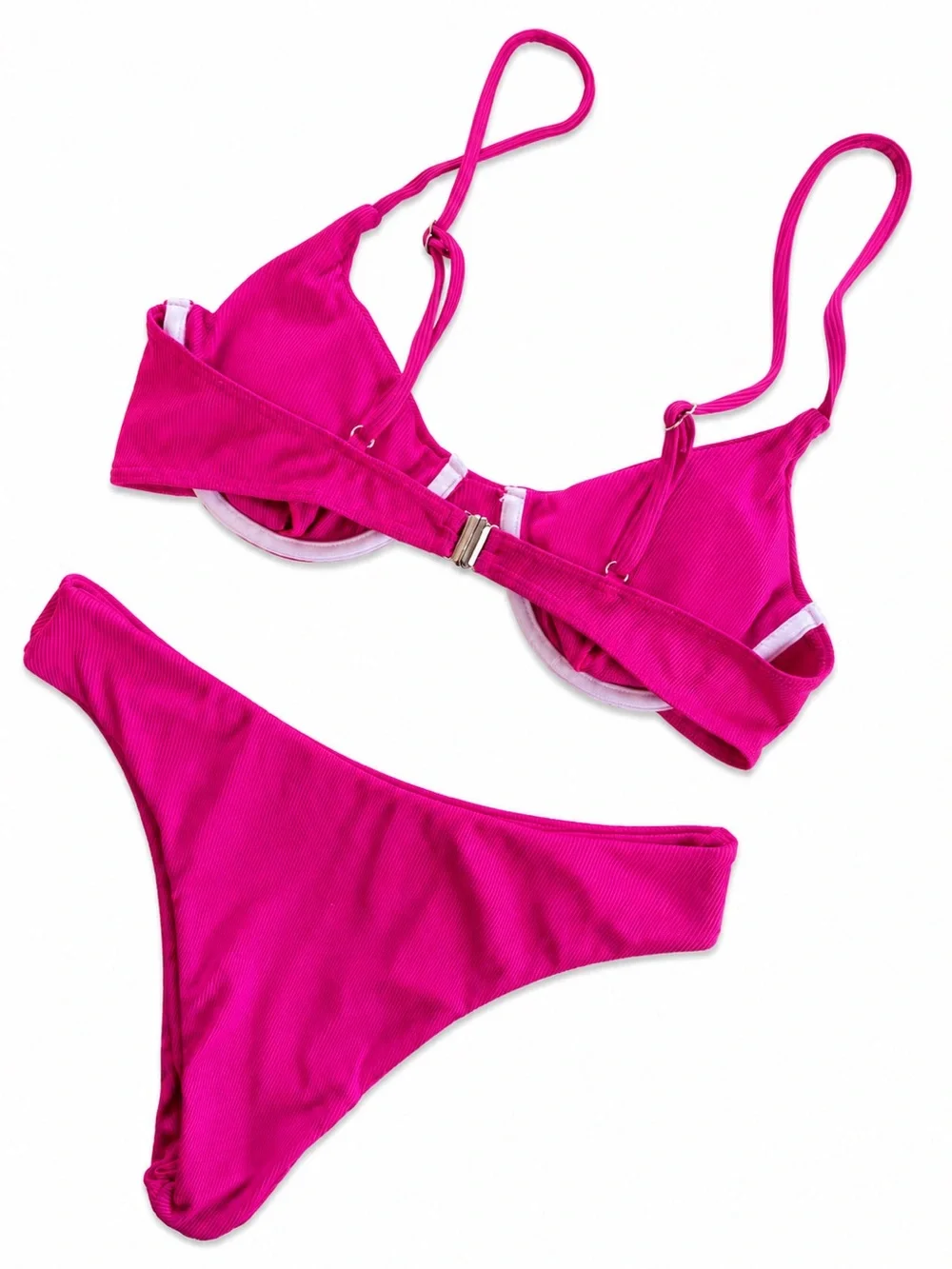SHEIN Hot Pink Ribbed Underwire Bikini Set size S